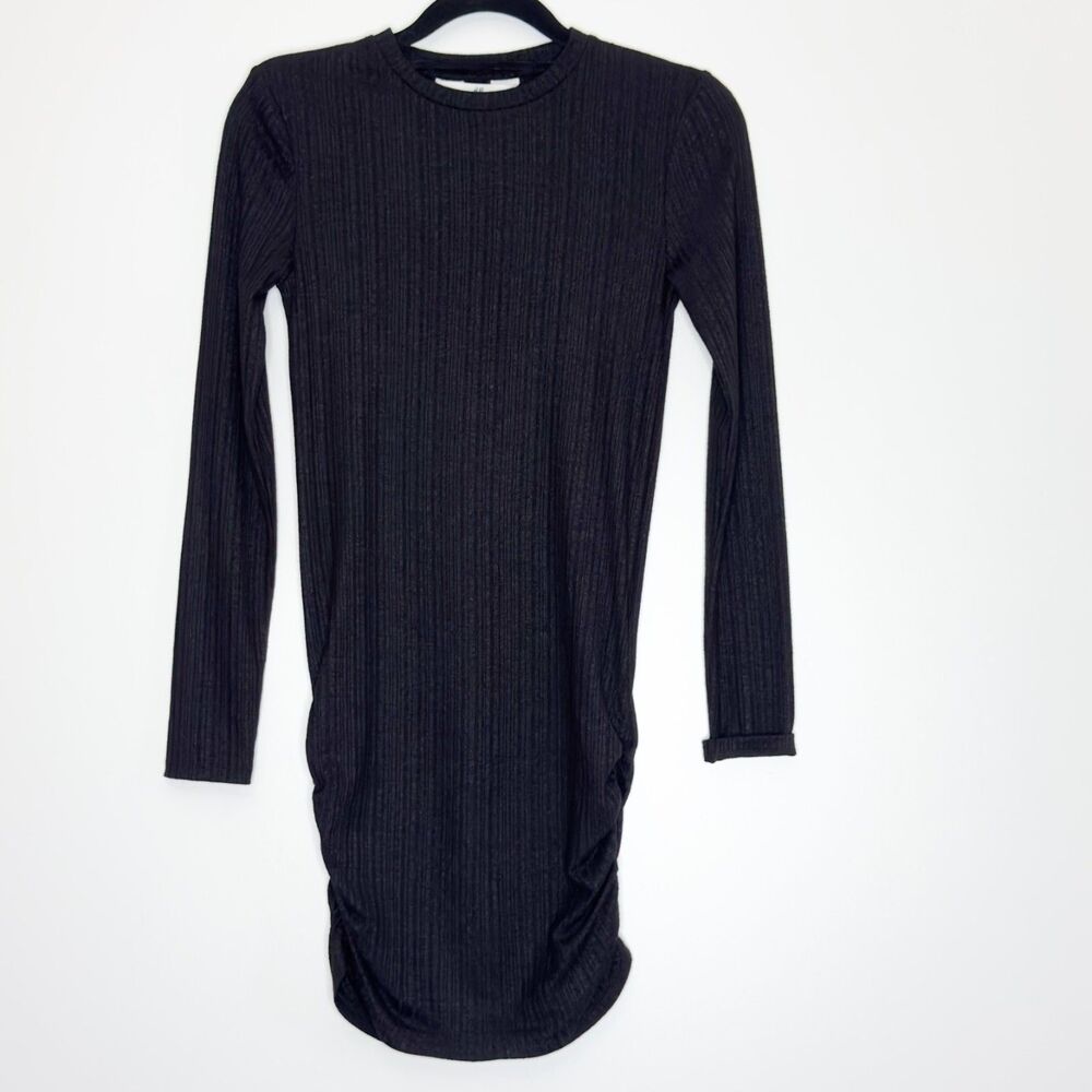 New H&M Ribbed Long Sleeve Bodycon Dress Scrunch Bottom Girl's Size 12-14